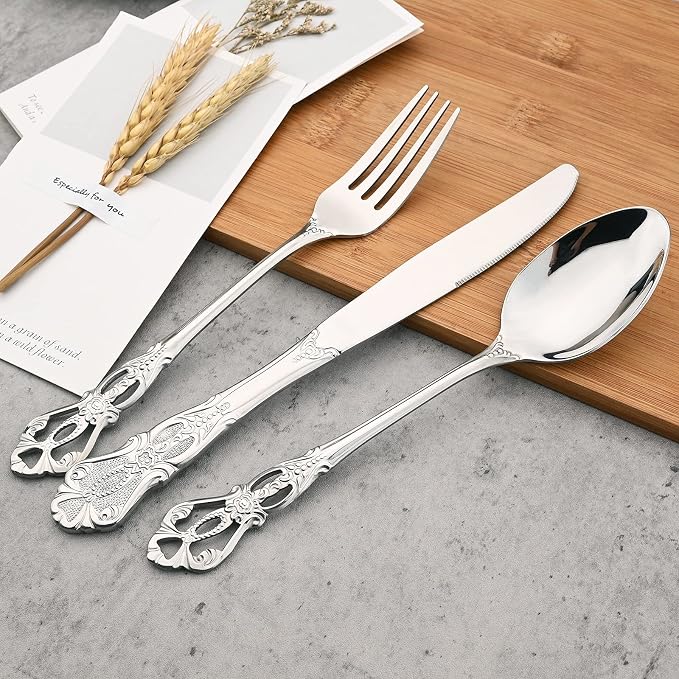 Mirror Polished Silver Silverware Set, 24-Piece 18/10 Stainless Steel Shiny - Image 7