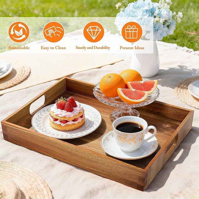 Serving Trays - 2 Pack, Large | Acacia Wood Serving Platters - Image 5