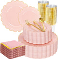 LIYH 210pcs Pink Gold Scalloped Plastic Plates, Elegant Party Dinnerware | by LIYHLoveinyourheart