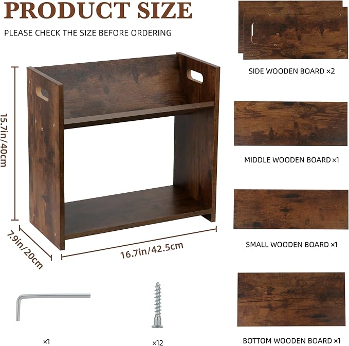 Desktop Bookshelf, 2 Tier Desk Shelf Organizer, Wood Office Tabletop Bookcase - Image 2