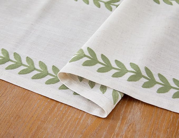 Wracra Embroidered Table Runner, Sage Green Table Runners 90 Inches Long | - Image 5