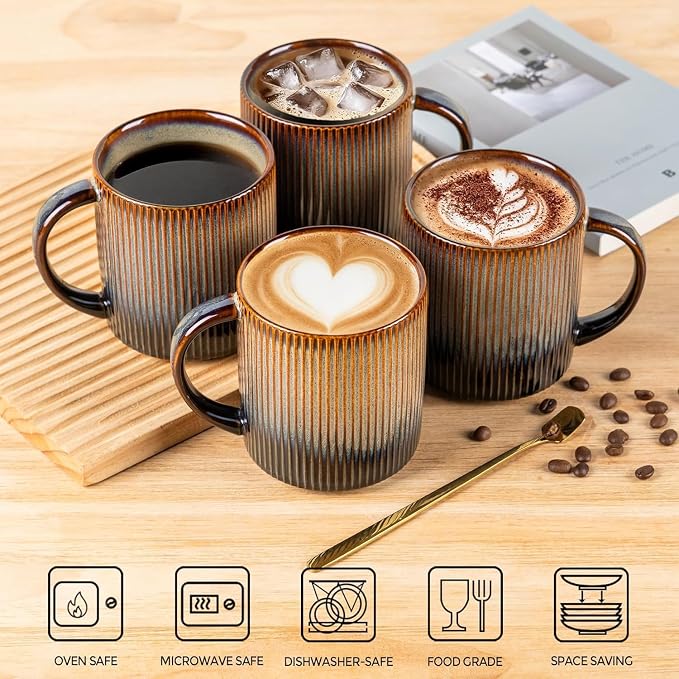 theterra Ceramic Coffee Mugs Set of 4, 14.2 oz Coffee Cups - Image 4
