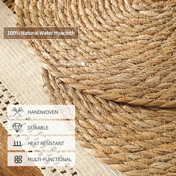 13.8'' Round Woven Placemats Set of 12, Boho Wicker Chargers, Terrekraft | - Image 4