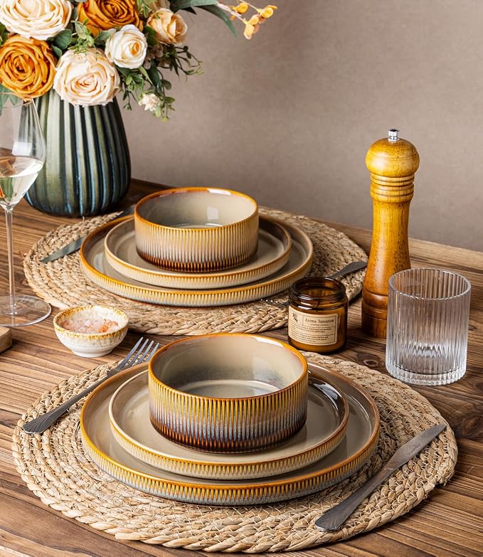 Ceramic Dinnerware Set for 6, 18-Piece Plates and Bowls Set | Lightweight - Image 6