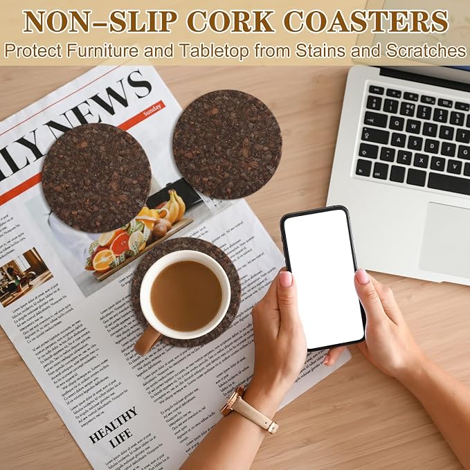 9 Set of Thick Dark Cork Coasters Heat Resistant Non Slip Drink Coaster - Image 4