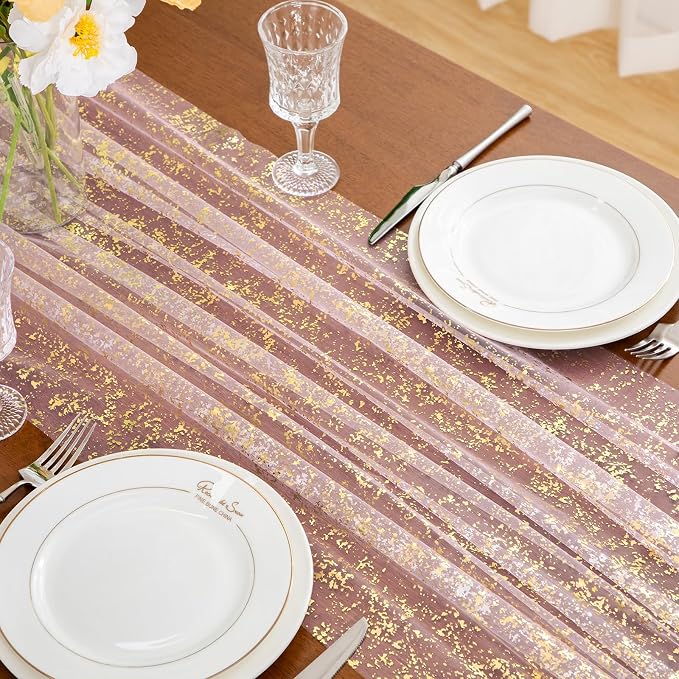 SiinvdaBZX 4 Pcs Light Pink Sheer Tulle Table Runner 120 Inch/10 Ft Long | - Image 6