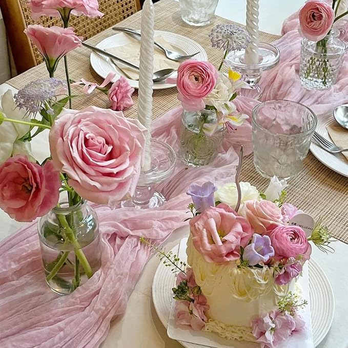 12 Pack Light Pink Table Runner Cheesecloth, Summer Rustic Sheer Gauze Table - Image 8