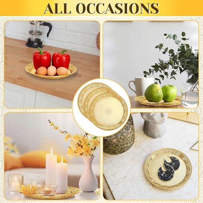 10 Pack Gold Plastic Serving Tray Bulk Lightweight Round Party Snack Serving - Image 7