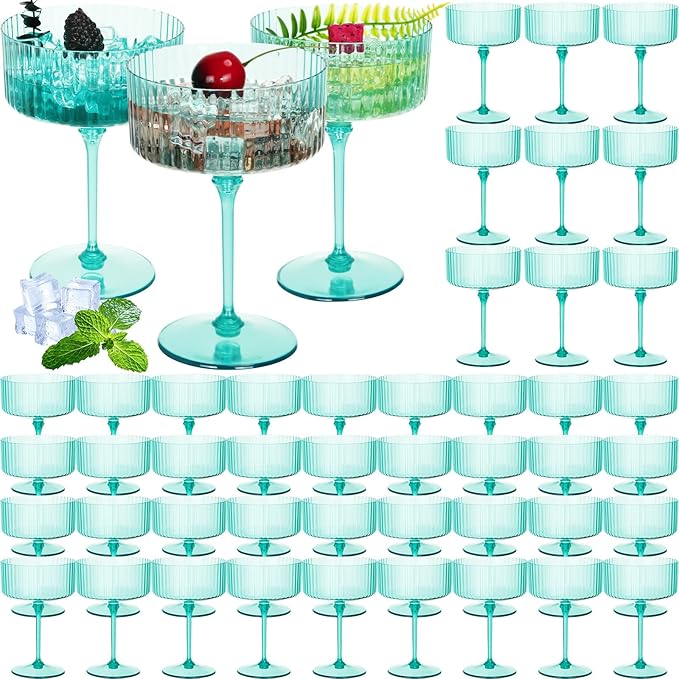 Jingmore 48 Pcs Ribbed Martini Glasses 10 oz Disposable Plastic Vintage Ribbed by Jingmore