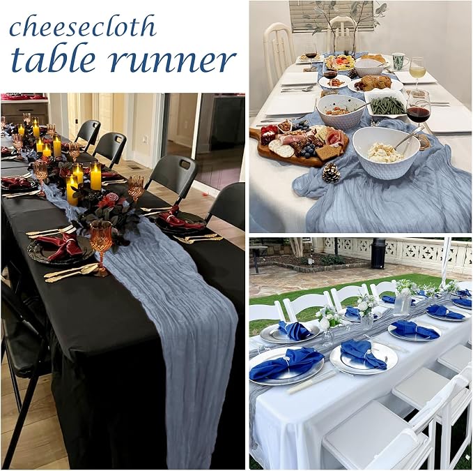 25 Pack Dusty Blue Cheesecloth Table Runner 17 x 108 Inch Gauze Table Runner - Image 7
