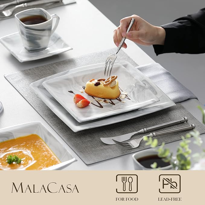 MALACASA Dinnerware Sets, 30 Piece Porcelain Plates and Bowls Sets - Image 3
