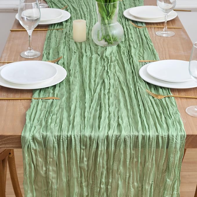 Asee'm 6pcs Sage Green Cheesecloth Table Runner Summer 10FT Gauze Sheer | Boho - Image 2