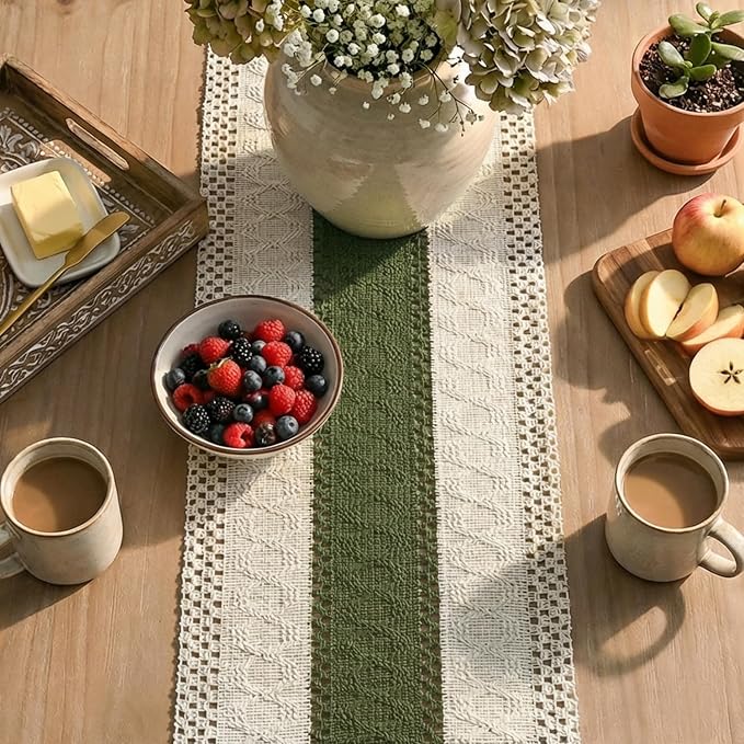 Artoid Mode Army Green Farmhouse Rustic Table Runner 12x60 Inch | Seasonal - Image 8