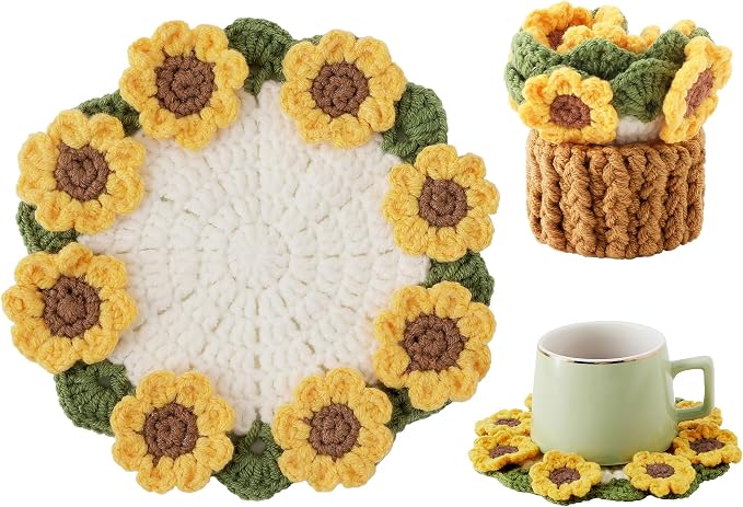 Crochet Flower Coasters, Handmade Bouquet Coasters by VaneOak