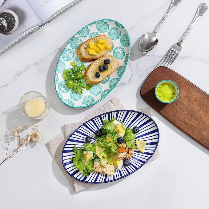 Selamica Ceramic Serving Plates, 10 Inch Oval Dinner Plates Set of 4, Small - Image 2