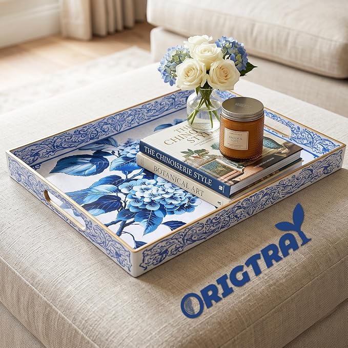 Serving Tray with Handles, Rectangular Plastic Tray 15.75x11.81 Inch, - Image 4