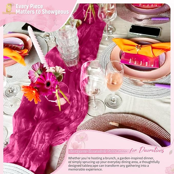 Showgeous 30 Pack Fuschia Cheesecloth Table Runner, 17 x 108 Inches | Boho - Image 8