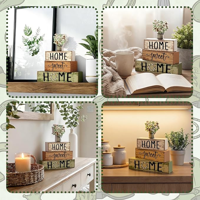 Cinnvoice 4 Pcs Spring Cotton and Eucalyptus Wooden Block Decor Farmhouse - Image 4