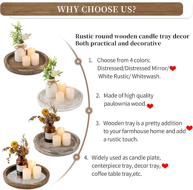Hanobe Round Wood Candle Holder Trays, Coffee Table Decor - Image 7