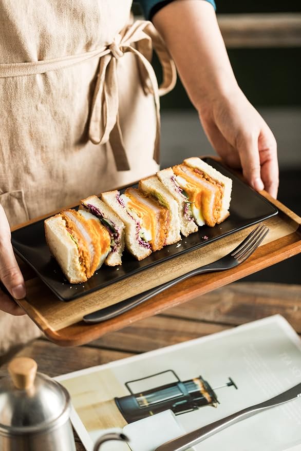 YHOSSEUN Ceramic Serving Platters Set of 4, 9.8 In Black Rectangular Plates | - Image 7