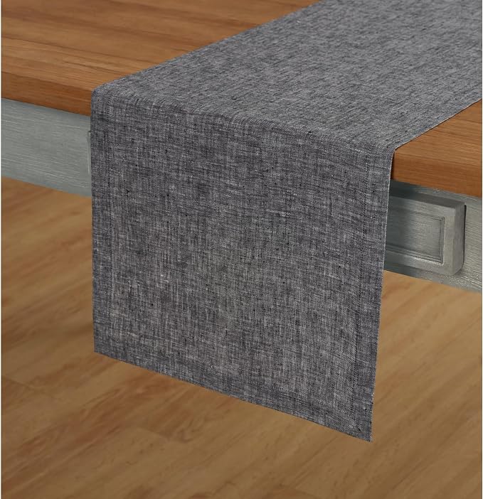 Solino Home 100% Pure Linen Table Runner Black Long, Athena 14 x 108 in | Table by SolinoHome