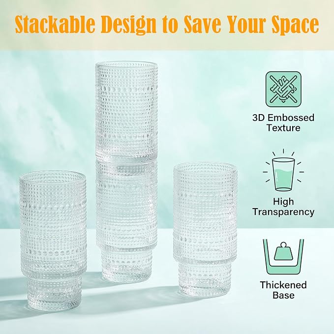 Glass Cups with Lids and Straws 16 oz Sunflower Drinking Glasses Set | Embossed - Image 3