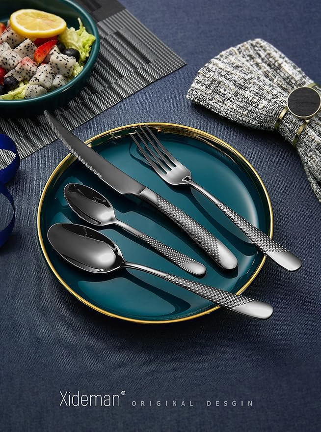 16-Piece Modern Black Hammered 18/10 Stainless Steel Silverware Set | Ultra - Image 2