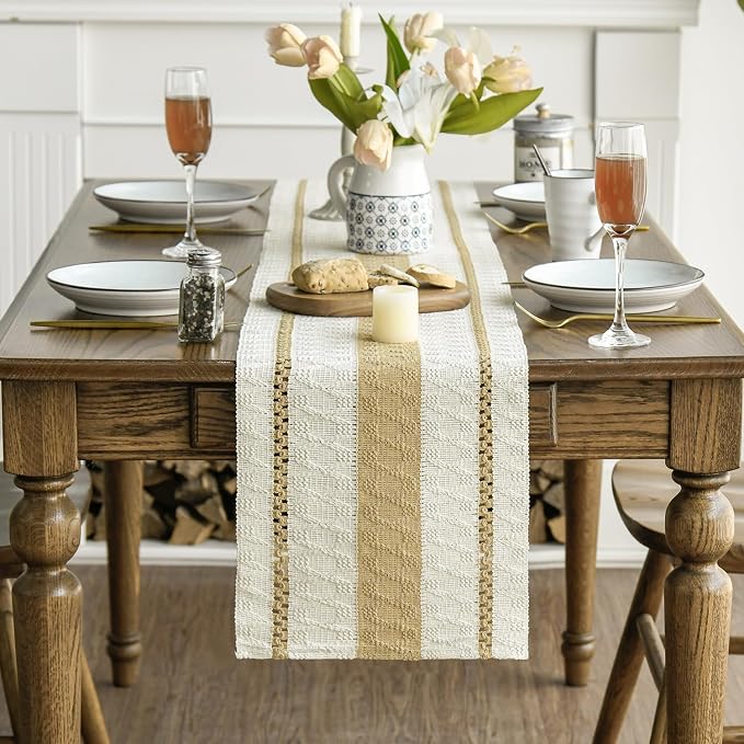 Artoid Mode Burlap Brown Rustic Woven Table Runner 12x120 Inch | Holiday - Image 2