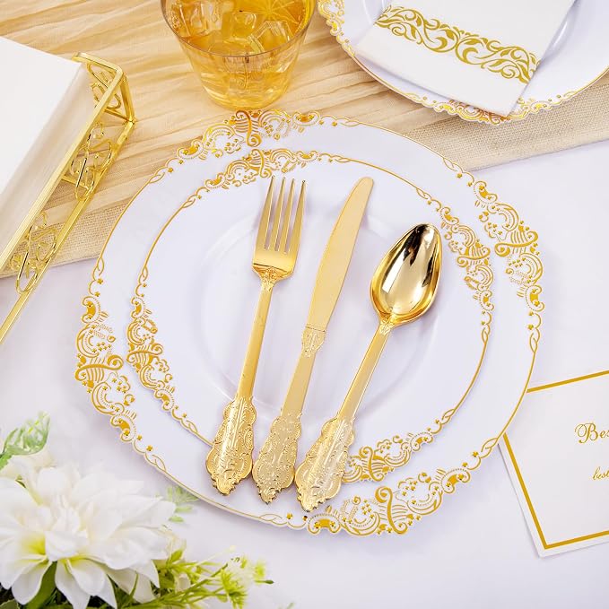 210 Pcs White Gold Plates for Party | White Party Plates Set for 30 Guests - Image 7