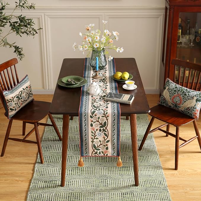 Designer Vintage Linen Long Table Runner, Floral Pattern, Dining Table - Image 9