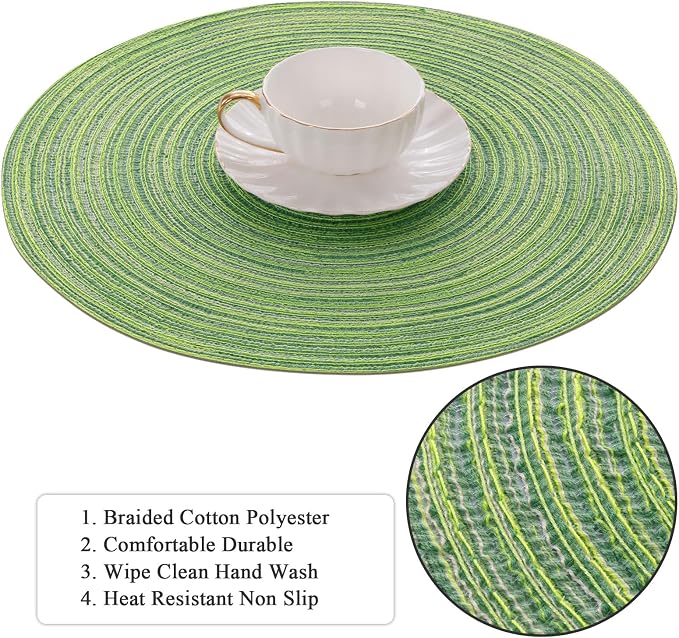 SHACOS Round Placemats Set of 4 Round Table Placemats Braided Cotton Place Mats - Image 4