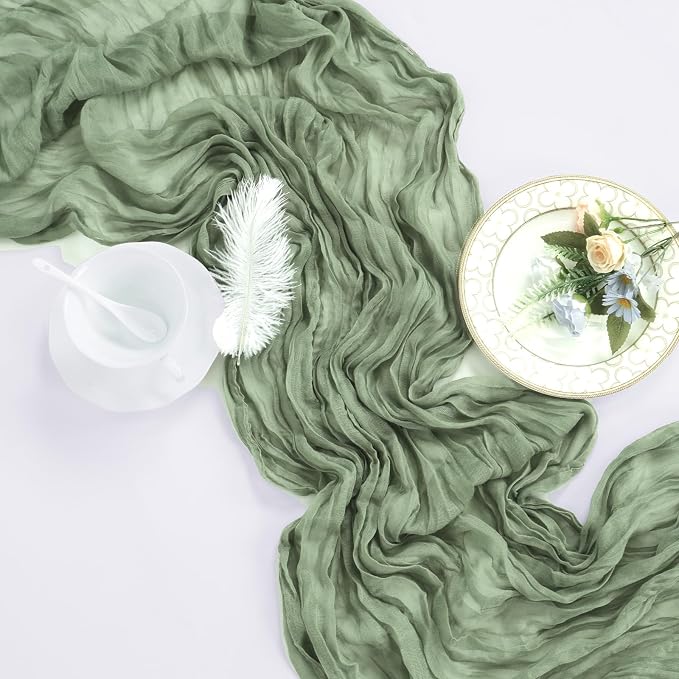 12 Pack Sage Green Cheesecloth Table Runner 17 x 108 Inch | Boho Gauze Cheese - Image 7