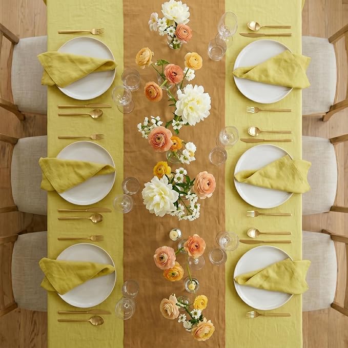 Solino Home 100% Pure Linen Table Runner Caramel Long, Fete 14 x 108 in | Table - Image 3