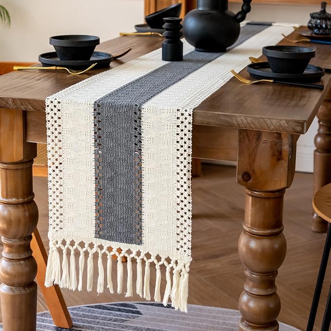 EMMTEEY Boho Table Runner with Tassels 36 Inches Long, Scratch & Heat Resistant by EMMTEEY