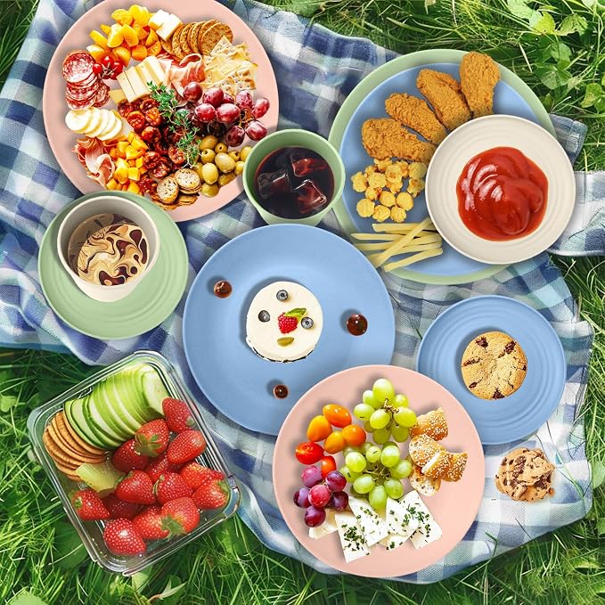 Wheat Straw Dinnerware Sets 40PCS, Unbreakable Plates and Bowls Sets Service - Image 6