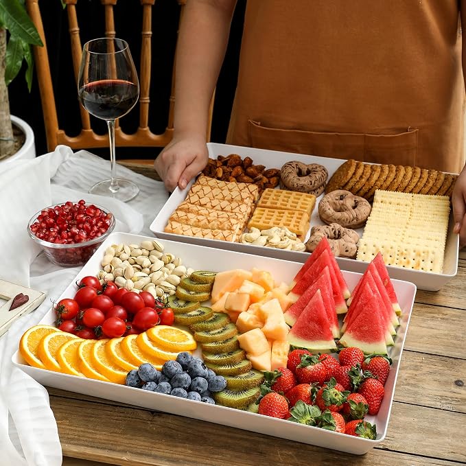 4-Pack Plastic 16" x 11" Large White Serving Trays Set - Image 8