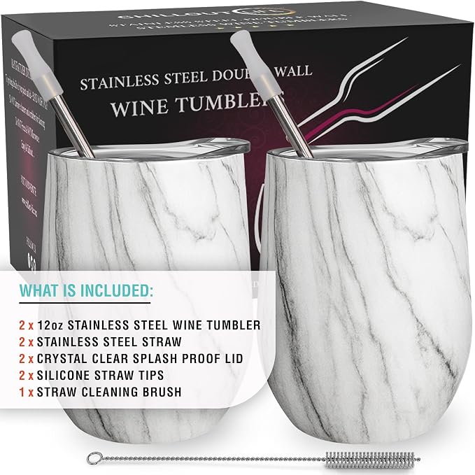 CHILLOUT LIFE 12 oz Stainless Steel Wine Tumblers 2 Pack - Image 5