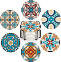 Coasters for Drinks, Ceramic Stone Moroccan Spanish | Ornate Absorbent Round by BRIBAY