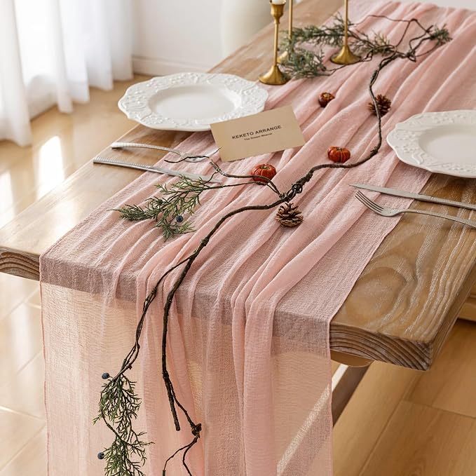 Pink Cheesecloth Table Runner 120 Inches - Image 2