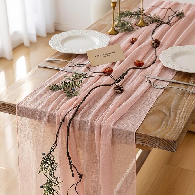 6Pcs Pink Cheesecloth Table Runner 120 Inches by KEKETOARRANGE