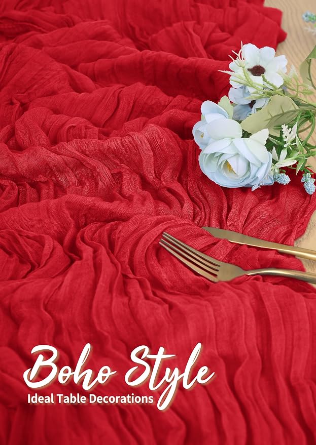 Pesonlook Cheesecloth Table Runner Red, 20 Pack 17.7x108 inch, Long | Rustic - Image 5