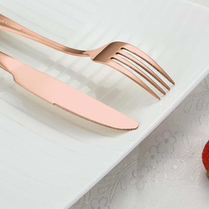 Rose Gold Silverware Set for 4, Flatware Cutlery Set 20 Piece | Premium - Image 5