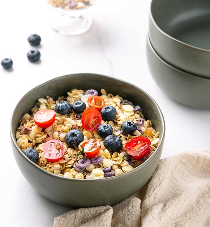 AmorArc Stoneware Cereal Bowls for Kitchen, 28oz Large Ceramic Soup Bowls Set - Image 8