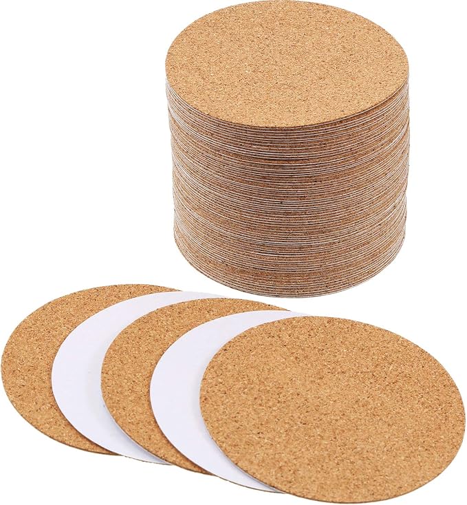 Hotop 60 Pieces 4 x 4 Self Adhesive Cork Coasters Round Circle Cork Mats | Non by HOTOP