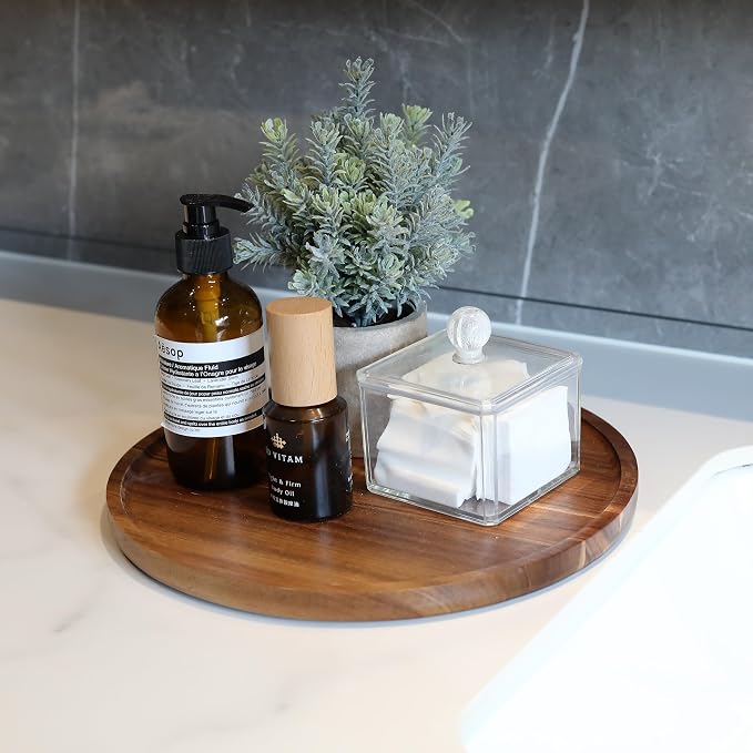 Round Wood Tray, Acacia Wooden Decorative Serving Tray - Image 6