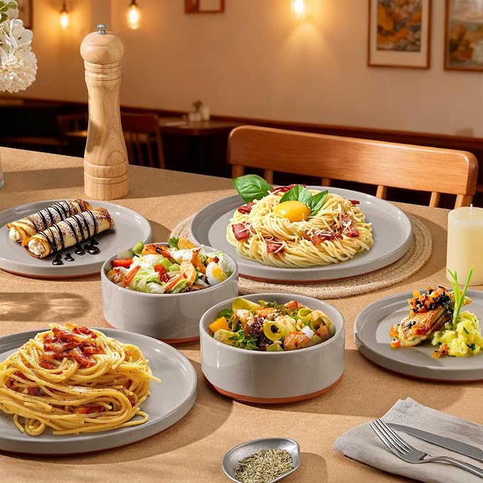 LIANYU 18 Piece Dinnerware Set for 6, Modern Style Stoneware Dinnerware Set | - Image 7