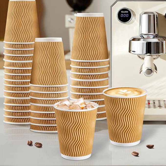SIUQ 150 Pack 8 oz Disposable Coffee Cups, Insulated Corrugated Paper Cups | - Image 7