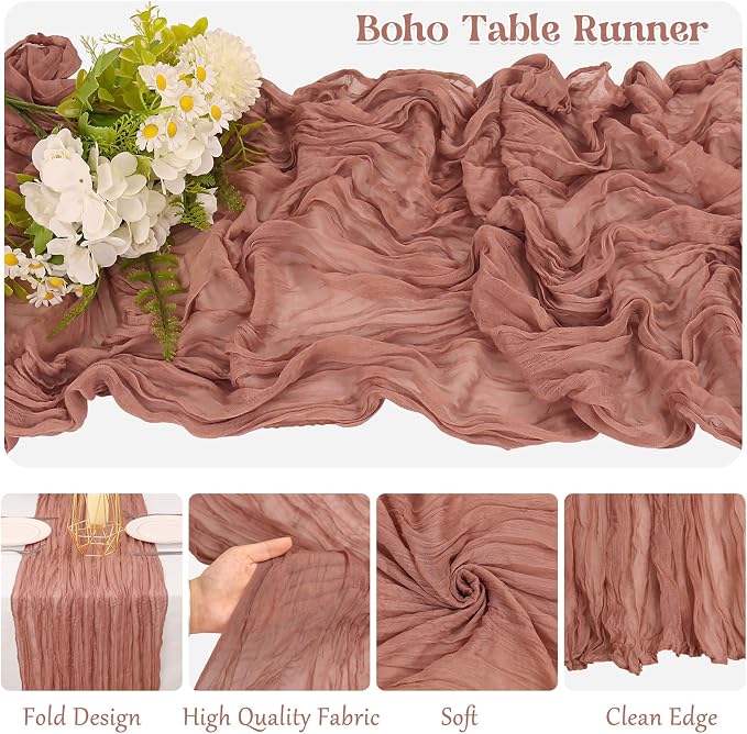 10 Pack Dusty Blush Cheesecloth Table Runner 10FT Boho Gauze Fabric Table - Image 3