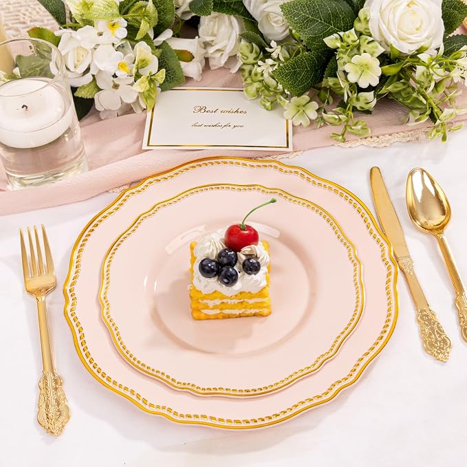 60 Pcs Pink Gold Dessert Plates - Image 7