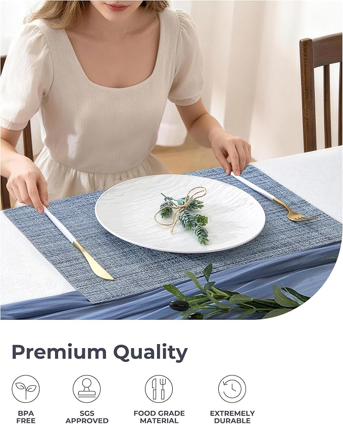 Leetaltree Woven Vinyl Placemats Set of 4, Deep Navy | OEKO-TEX, Washable - Image 6